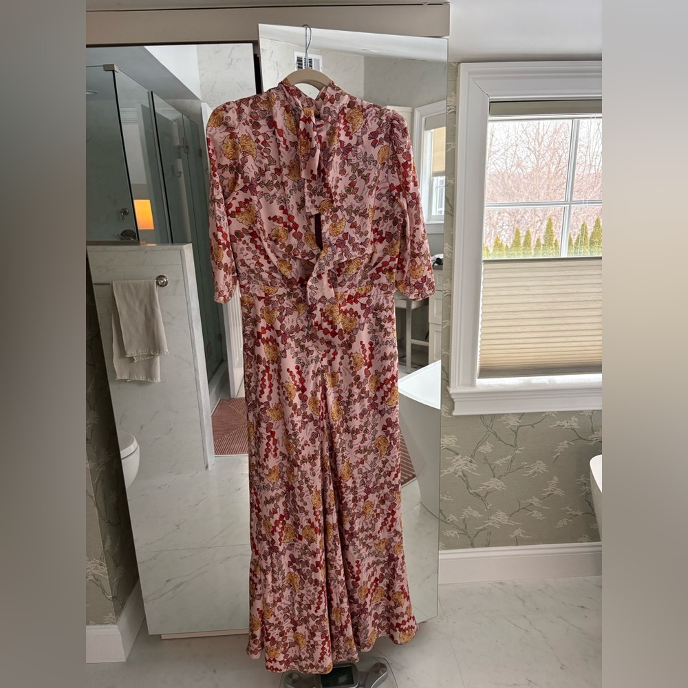 Saloni Floral High-Neck Maxi Dress - Tie-Back Detail - Romantic Pink Print - Picture 8 of 11